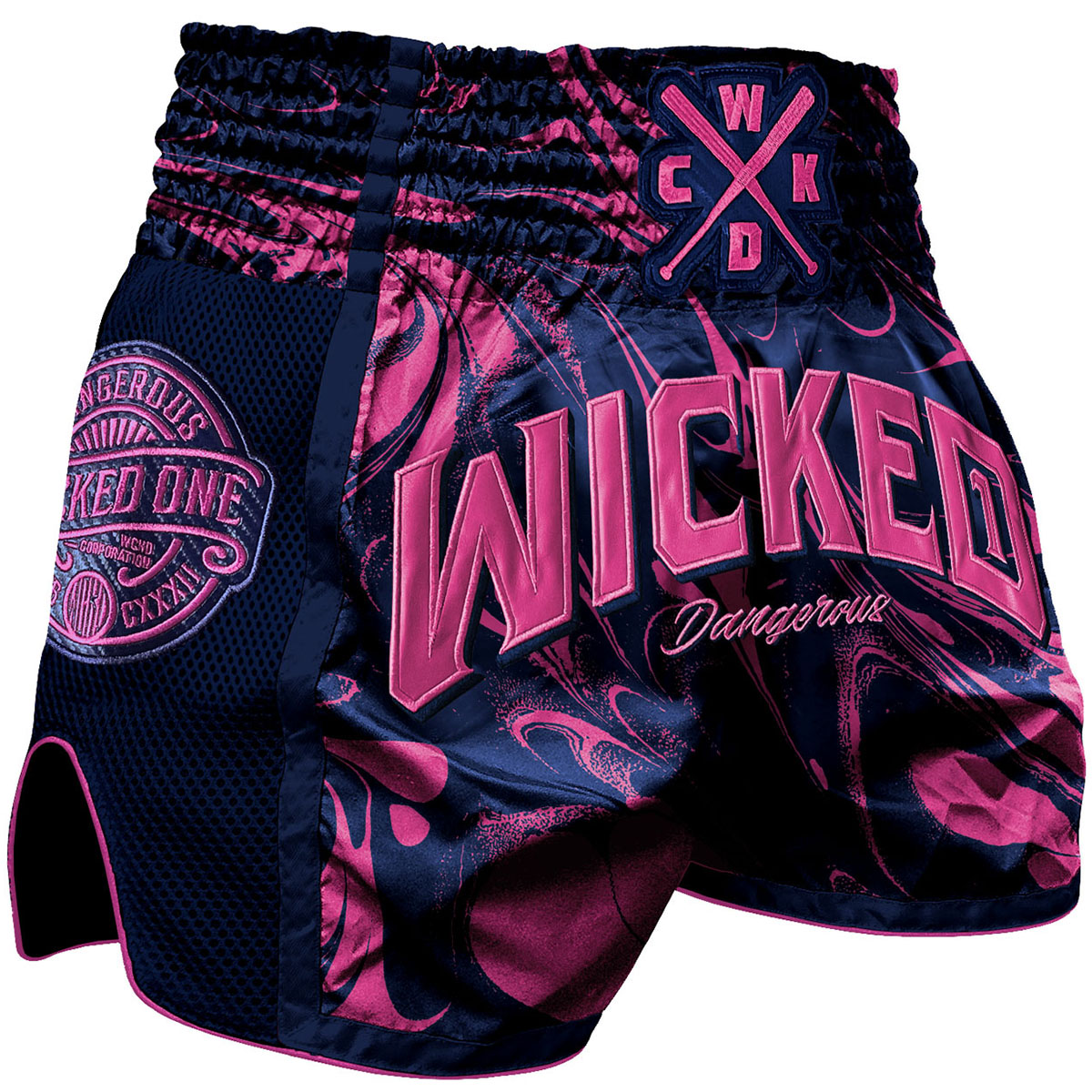 Wicked One Muay Thai Shorts, Dangerous, navy-pink, S