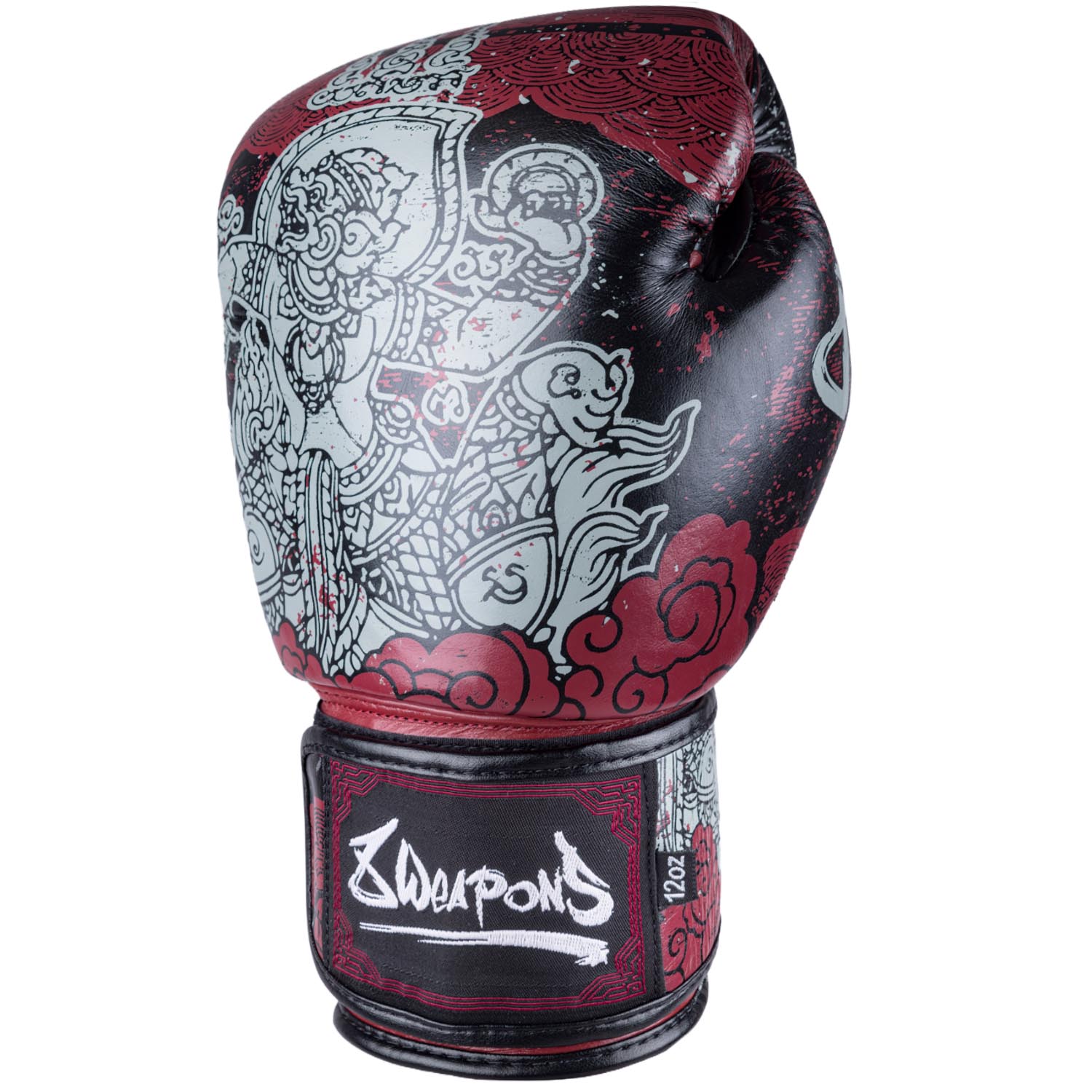8 WEAPONS Boxing Gloves, Hanuman Yant, black-red, 16 Oz