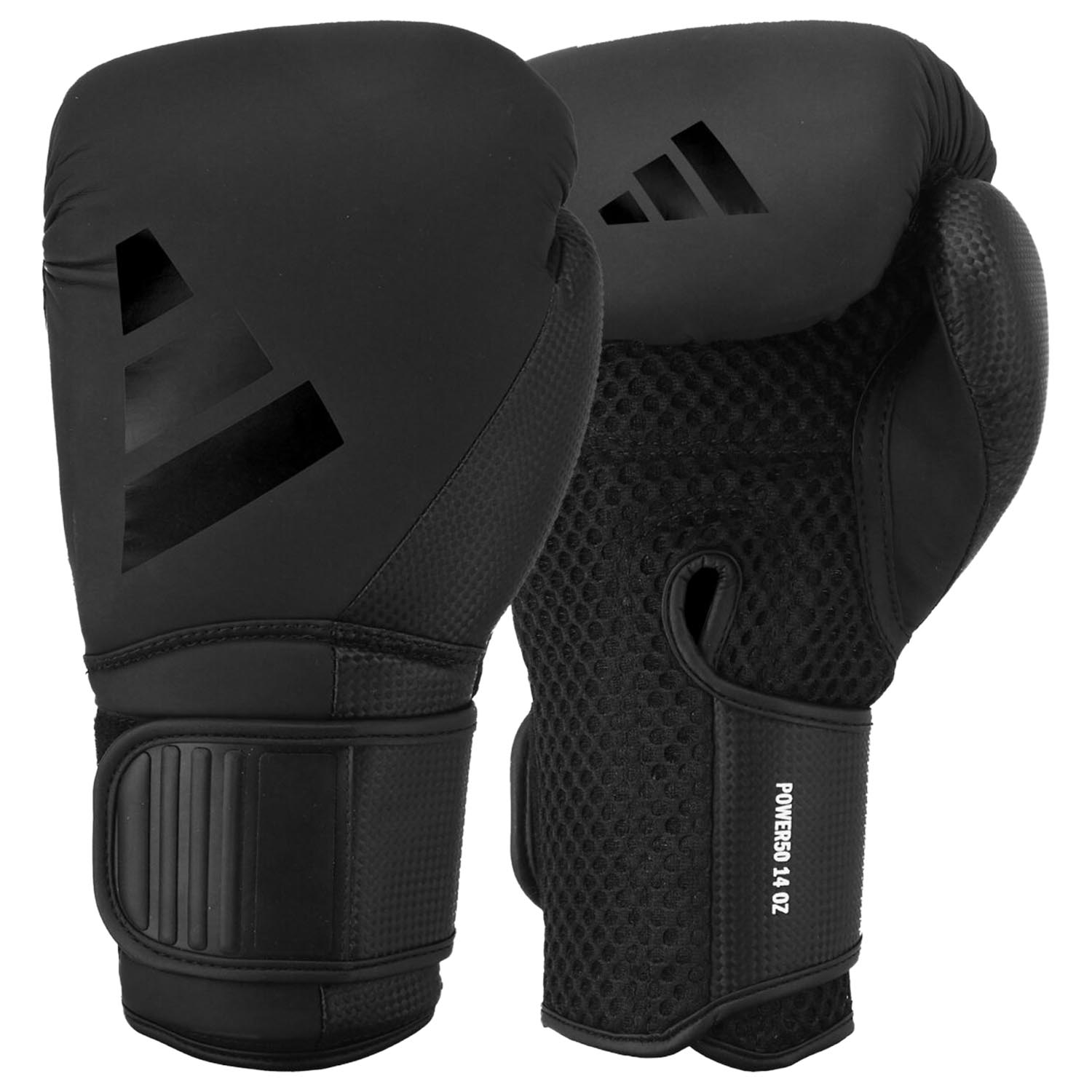 adidas Boxing Gloves, Power 50, black-black, 10 Oz