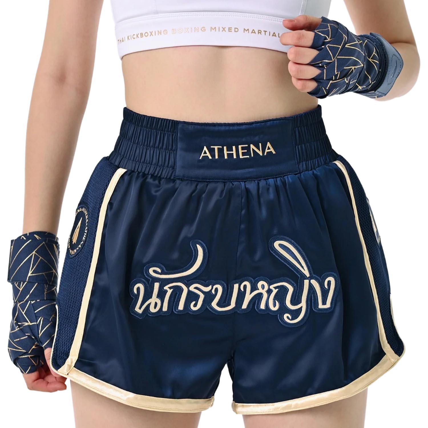 ATHENA Muay Thai Shorts, Woman, Artemisia, navy-gold, S