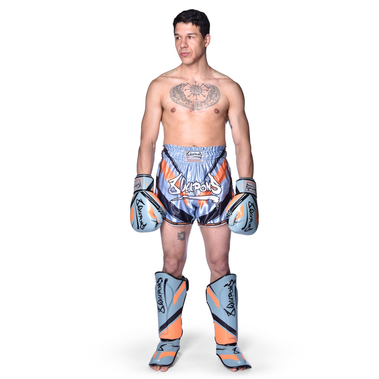 8 WEAPONS Muay Thai Shorts, Shift, ice-grey-orange, M