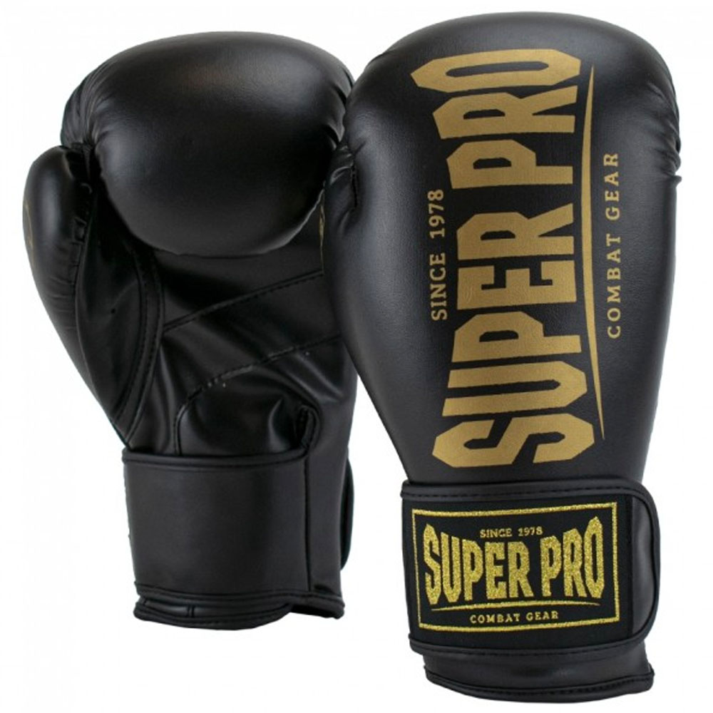 Super Pro Boxing Gloves, Champ, black-gold, 16 Oz