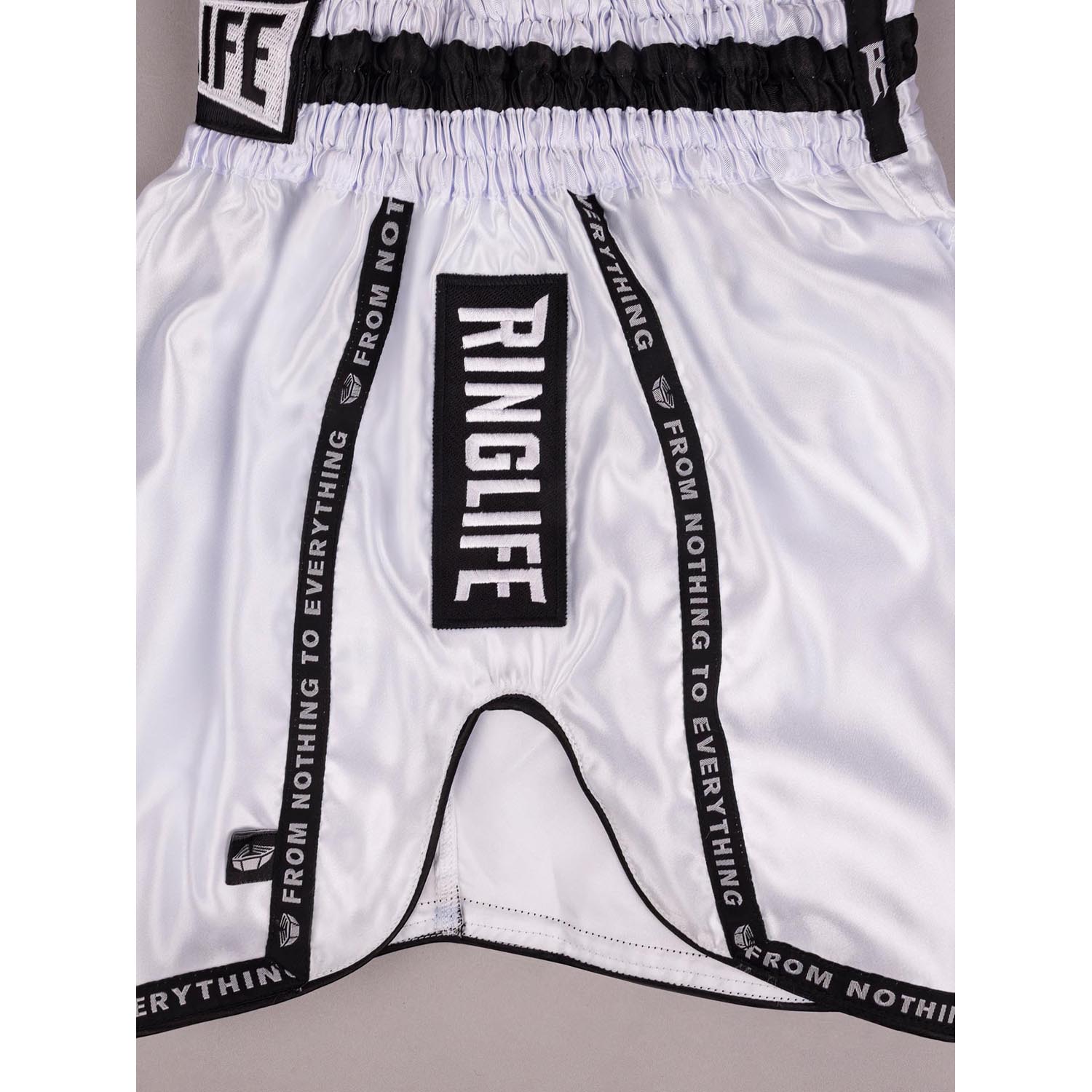 RINGLIFE Muay Thai Shorts, Label, white, XL