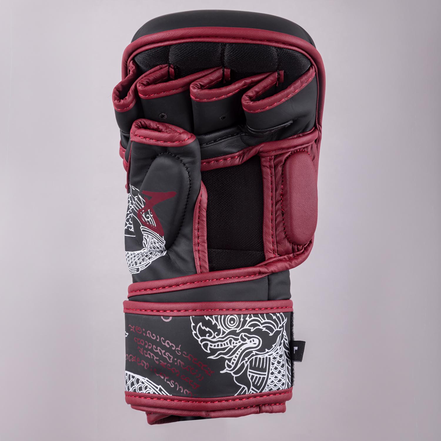 8 WEAPONS MMA Sparring Gloves, Sak Yant Naga, black-maroon, XL