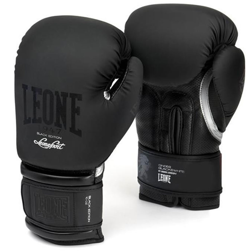 LEONE Boxing Gloves, Black & White, black, 14 Oz