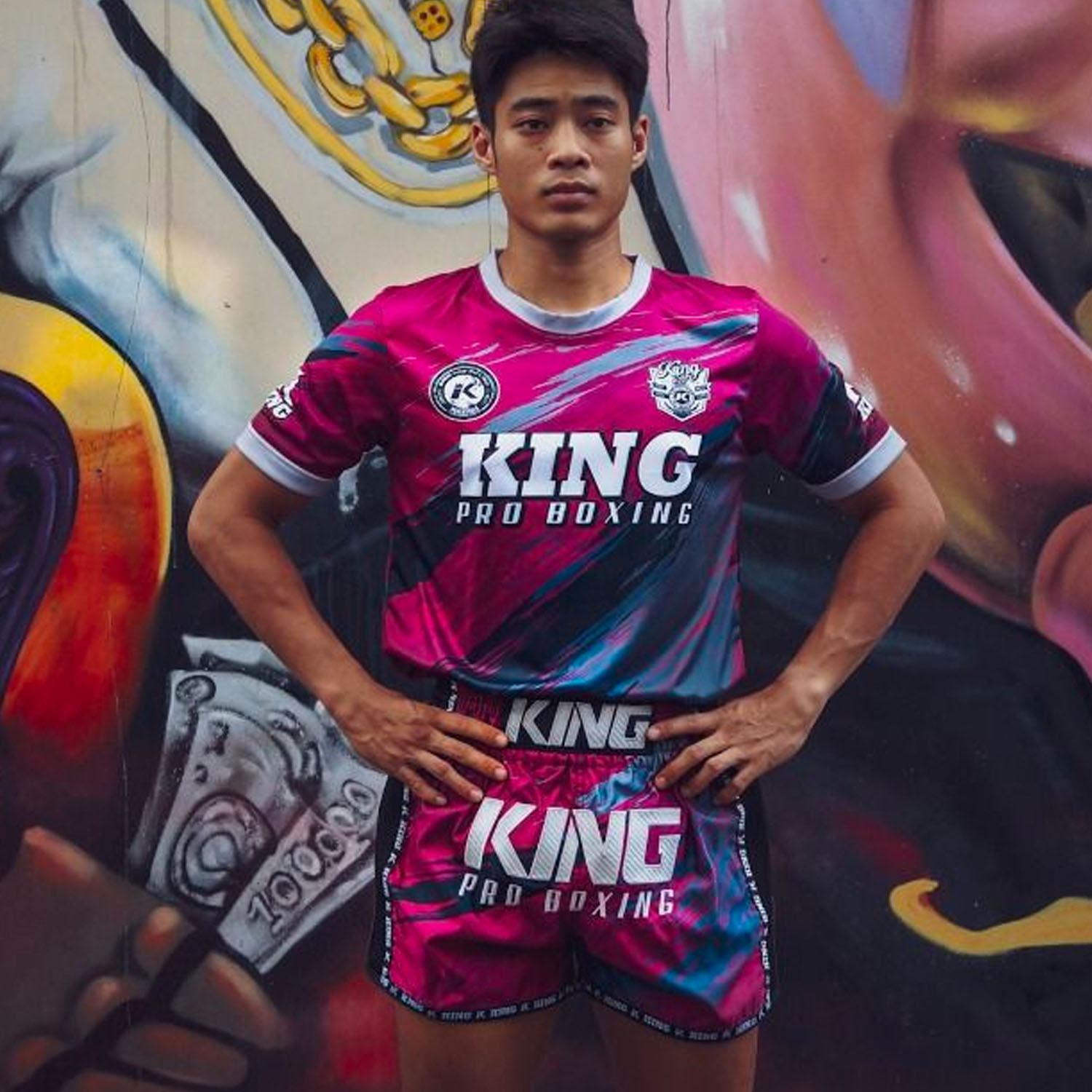 KING PRO Boxing Muay Thai Shorts, Storm 3, black-pink, XXL