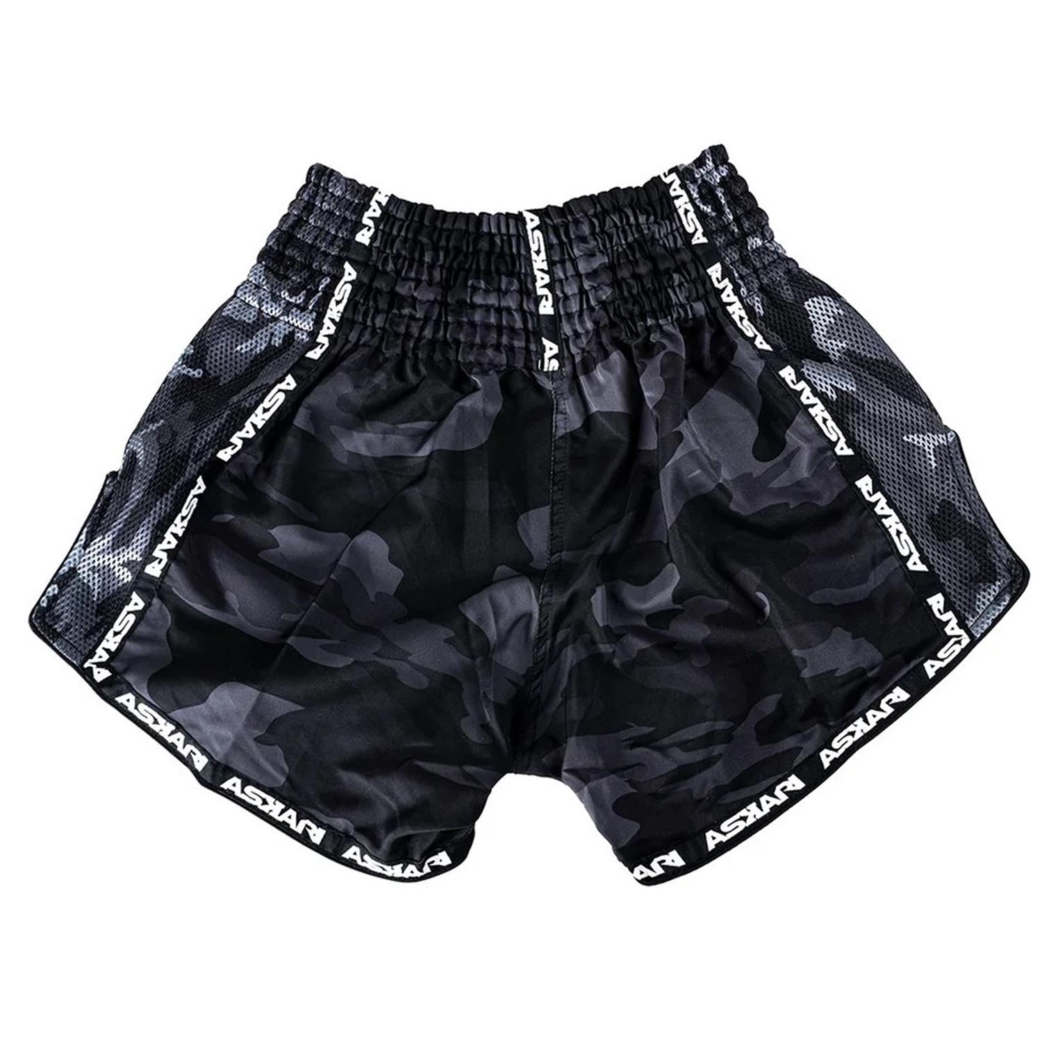 ASKARI Muay Thai Shorts, Black Desert, black-white-camo, M