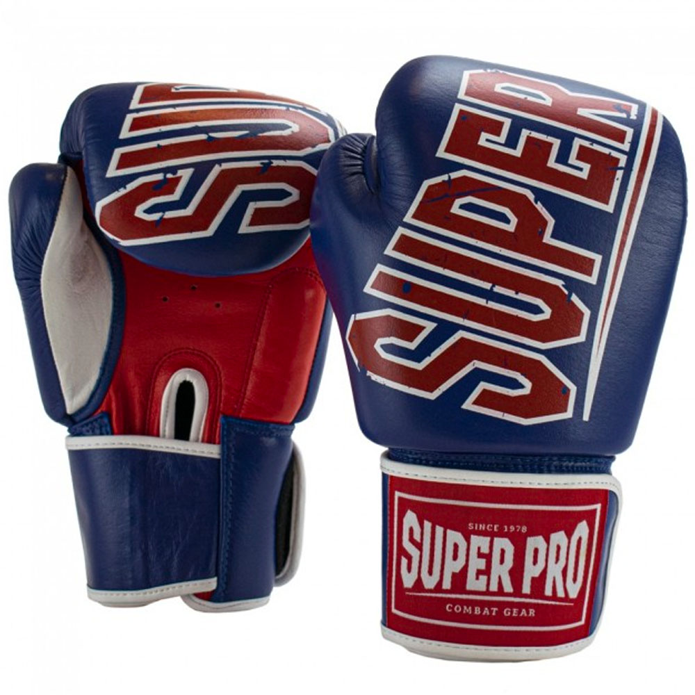 Super Pro Boxhandschuhe, Challenger, Leder, blau-rot