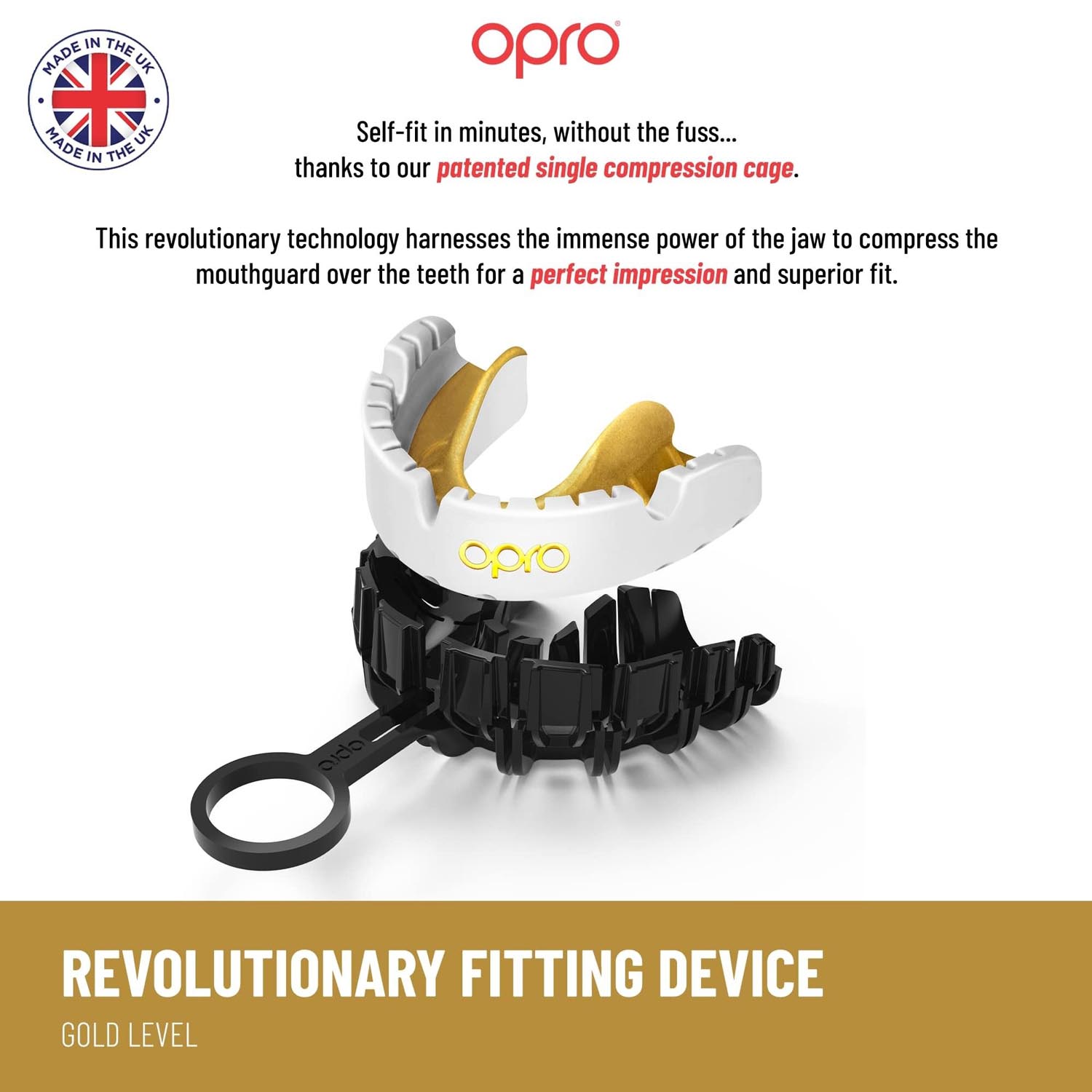 OPRO Mouthguard, Gold, Braces, transparent