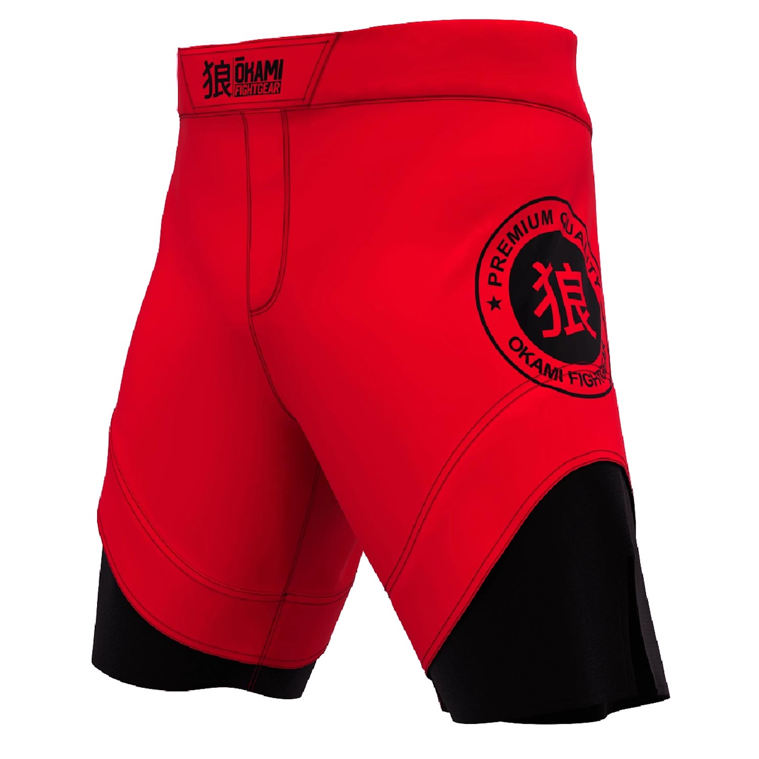 OKAMI MMA Fight Shorts, Keii Flame, red-black, XXL