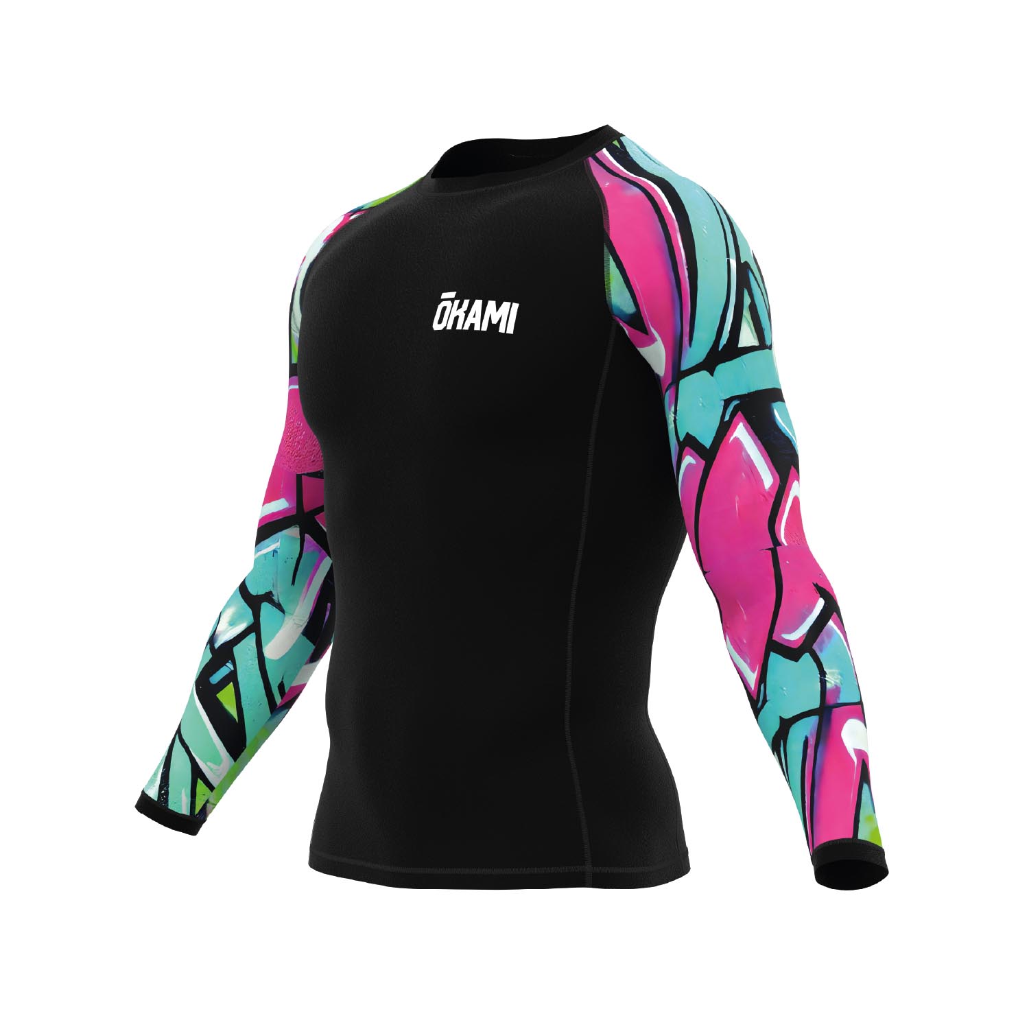 OKAMI Rashguard, L/S, Urban Vibe, black-mint-pink, XXL