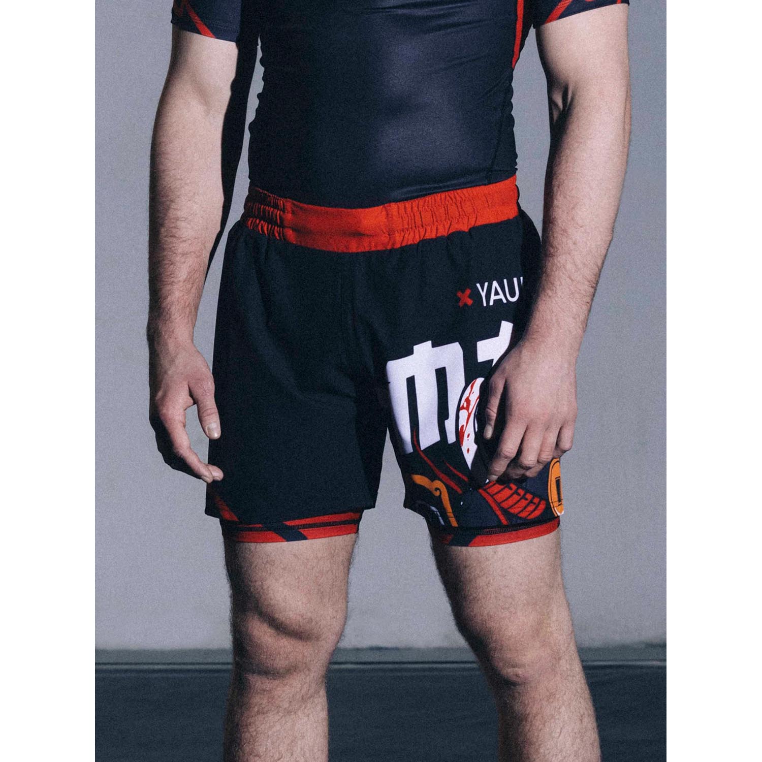 MANTO MMA Fight Shorts, Lucky Cat, black-red, XXL